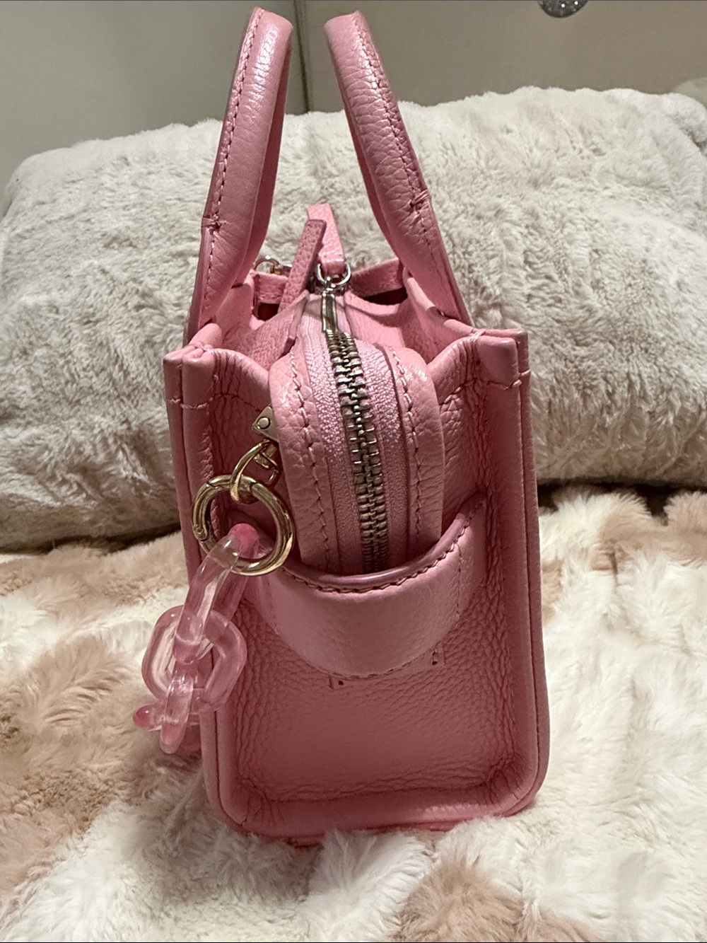 Marc Jacobs Pink Mini Pebbled Leather Tote with Pink Chain - Picture 4 of 6